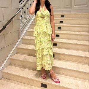 WAYF Paloma Floral Halter Neck Tiered Dress